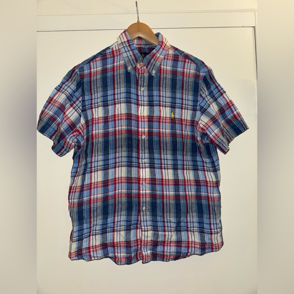 Polo Ralph Lauren designer linen plaid shirt medium